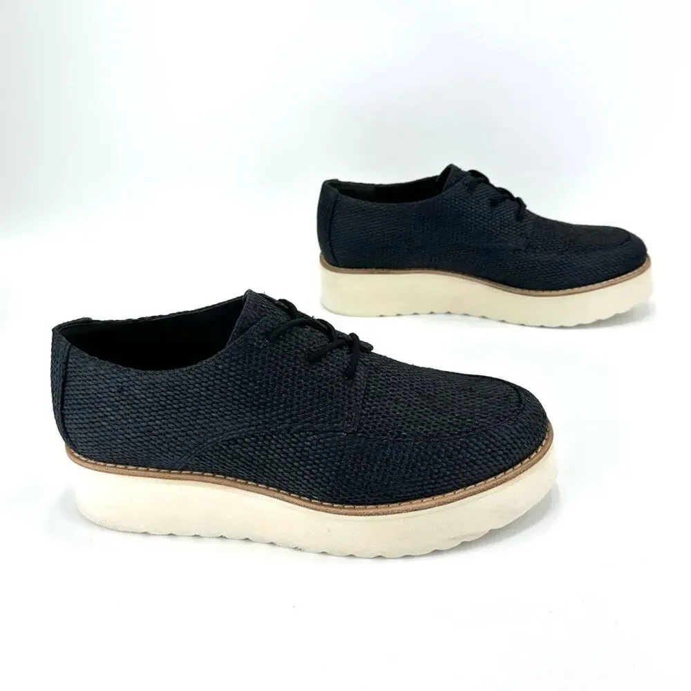 Vince Zina Platform Sneaker Size 8 Black Raffia Tweed Oxford/Derby Laced Wedged